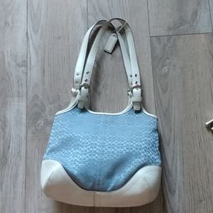 Blue and white coach purse